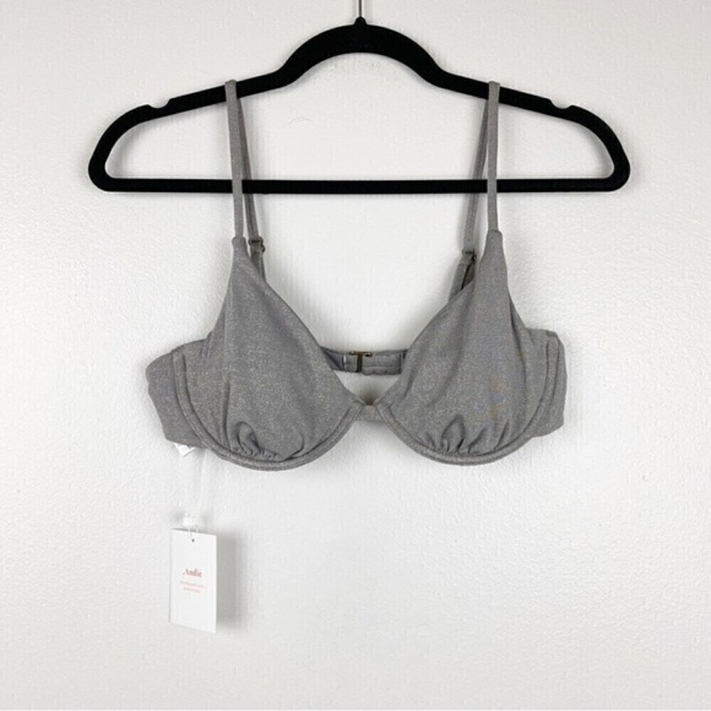Andie The Sicily Underwire Bikini Top Swimsuit Silver Metallic Size M NWT